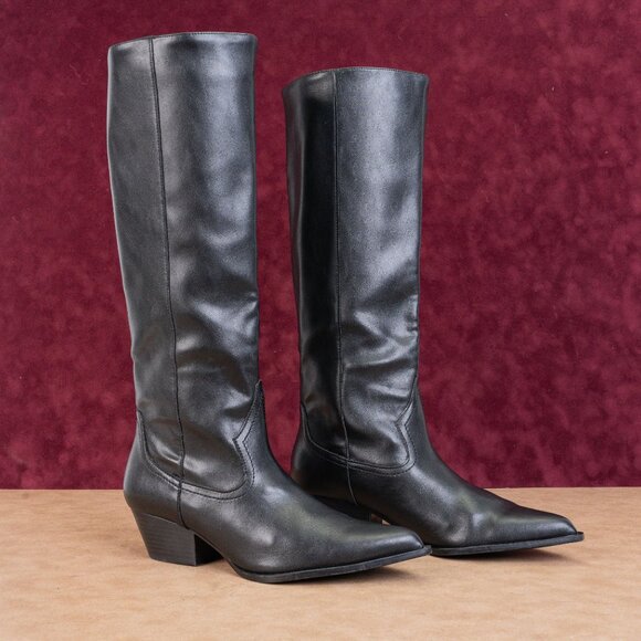 Zara Shoes - Zara Women Western Cowboy Black Leather Festival Knee Boots sz 11US EUR 42